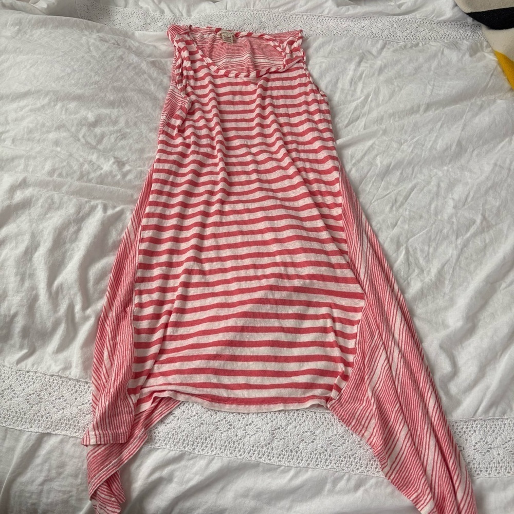 Sundance LARGE Calpurnia Asymmetrical 100% Linen Striped Handkerchief Hem Dress - Picture 2 of 5